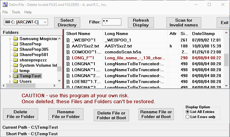 Delete Files and Folders with invalid names