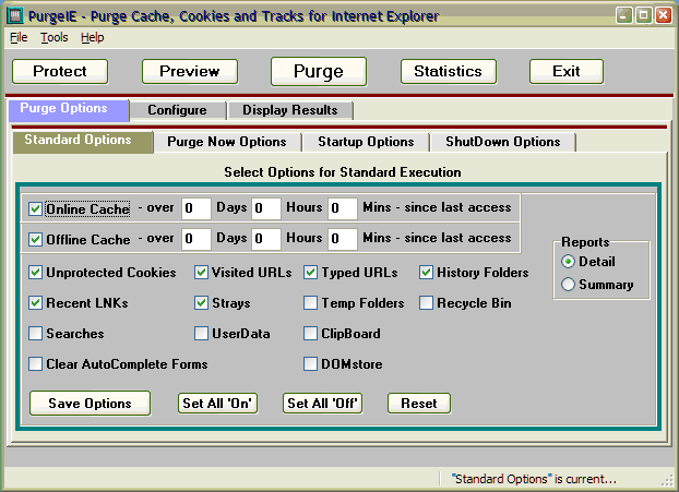 Purge Cache, Cookies and Tracks for I. E.